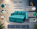 Adorn India Premium Mystic - 3 Years Warranty - 3 Seater Sofa Cum Bed Velvet Suede Fabric - Aqua Blue