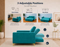 Adorn India Premium Mystic - 3 Years Warranty - 3 Seater Sofa Cum Bed Velvet Suede Fabric - Aqua Blue