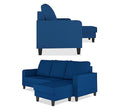 Adorn India Chandler Plain L Shape 4 Seater Wood Sofa Set (Blue) (3 Year Warranty)