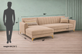 Adorn India Premium Luster 6 Seater L Shape Sofa Set | Velvet Suede Fabric | 3-Year Warranty | LHS |Color Beige with Golden Legs & Striped Pattern Cushion