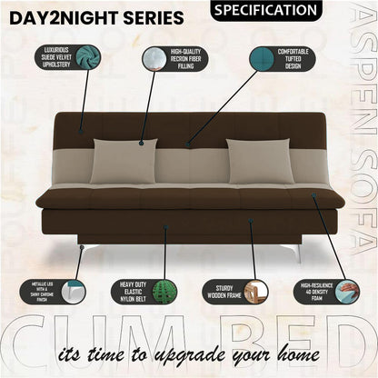 Adorn India Premium New Aspen 3 Seater Sofa Cum Bed 4X6 Velvet Suede with 2 Cushions (Color Brown & Beige) and Suitable for All Indoor, with 3 Years Warranty