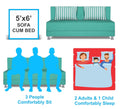 Adorn India Easy Alyn Plus Stripes 3 Seater Sofa Cum Bed (5X6) (Aqua Blue) (1 Year Warranty)