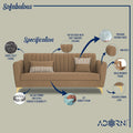 Adorn India Premium Luster 3-1-1 Sofa Set | Velvet Suede Fabric | 3-Year Warranty | Color Camel with Golden Legs & Striped Pattern Cushion