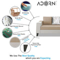 Adorn India Ashley Digitel Print Leatherette Fabric L Shape 8 Seater Sofa Set with 2 Ottoman Puffy & Center Table RHS (Beige & White) (3 Year Warranty)