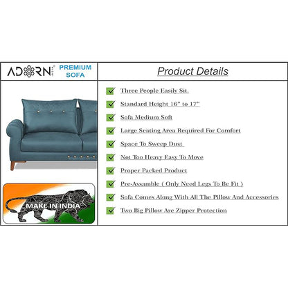 Adorn India Premium Jarvis 3+2 Five Seater Sofa Set (Leatherette Suede Fabric Colour Blue)