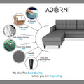 Adorn India Darcy L Shape 5 Seater Sofa Set (LHS) (Grey) (3 Year Warranty)