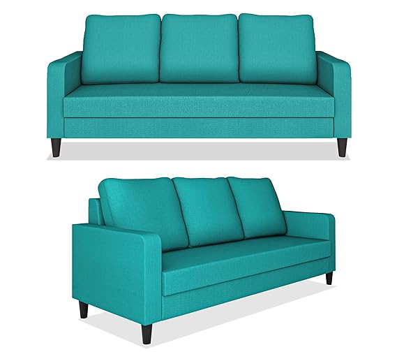 Adorn India Chandler Decent 3+1+1 5 Seater Sofa Set (Aqua Blue) - Wood