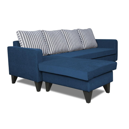 Adorn India Chandler L Shape 5- to 6-Person Sofa Sofa Set Stripes (Left Hand Side) (Wood & Fabric, Blue)