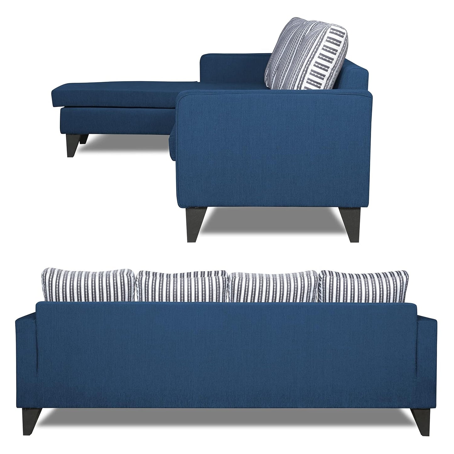 Adorn India Chandler L Shape 5- to 6-Person Sofa Sofa Set Stripes (Left Hand Side) (Wood & Fabric, Blue)