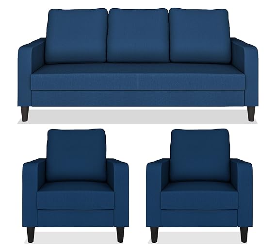 Adorn India Chandler Decent 3+1+1 5 Seater Sofa Set (Blue) - Wood