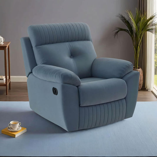 Adorn India Premium Majestic 1 Seater Recliner Manual Sofa Chair | Grey Suede Velvet Fabric | Soft Padded Back Rest & Handrest | Living Room Recliner Chair | 3 Years Warranty