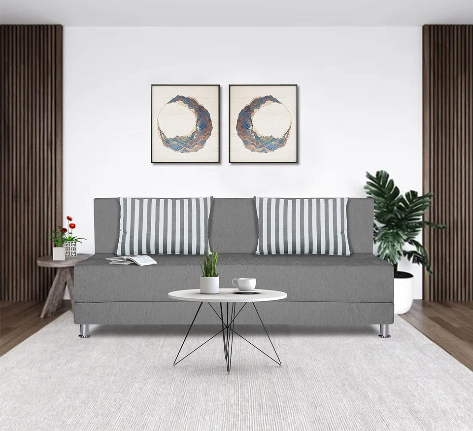 4 Seater Sofa Cum Bed Easy Alyn Plus Stripes (6x6, Grey) (Wood)