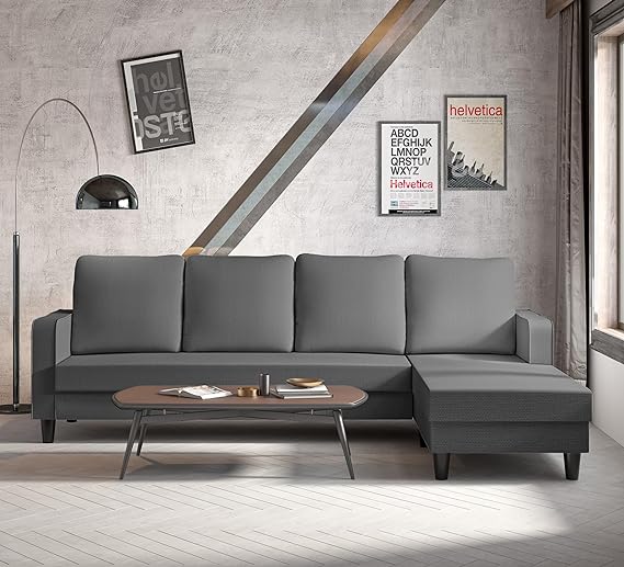 Adorn India Chandler Plain L Shape 5 Seater Sofa Sofa Set RHS (Grey)