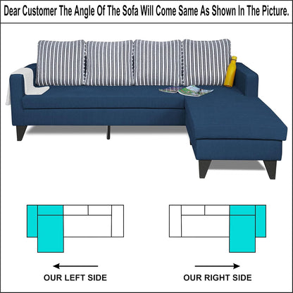 Adorn India Chandler L Shape 5 Seater Sofa Set Stripes (Right Hand Side) (& Fabric, Blue)