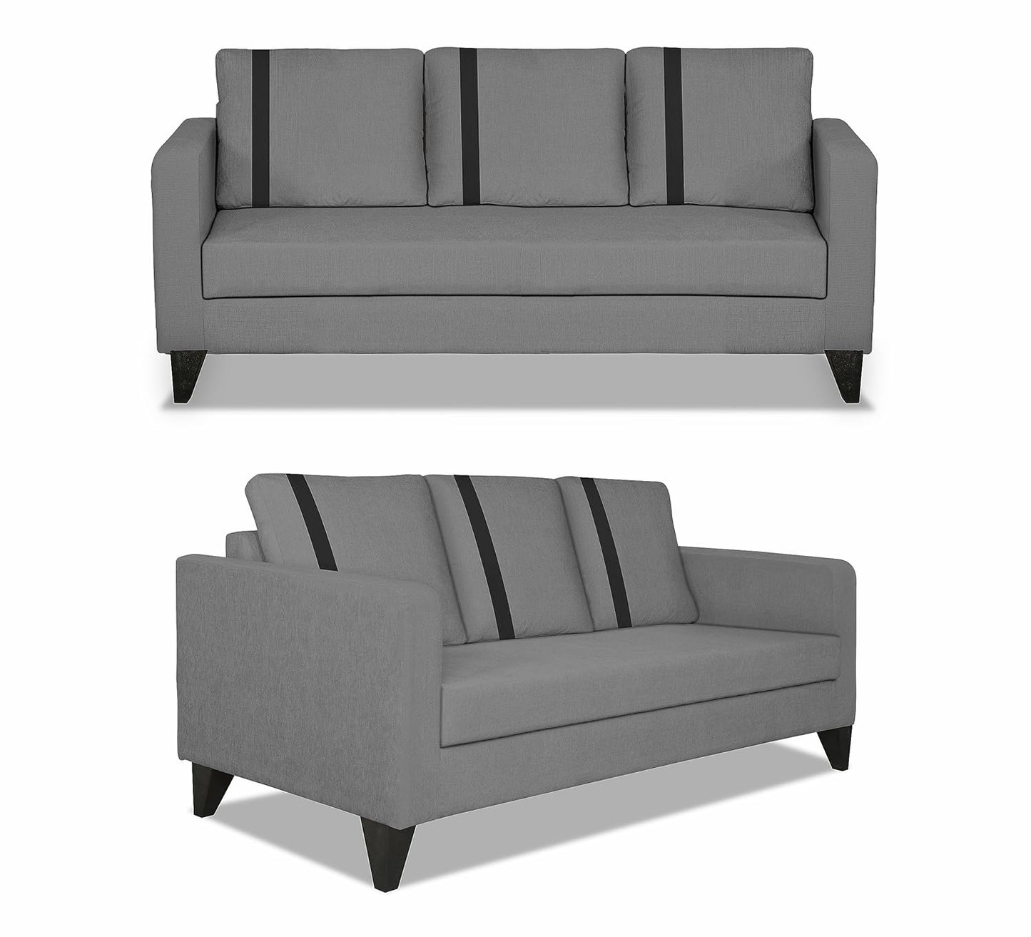 Adorn India Chandler Plus 3+1+1 5 Seater Sofa Set (Grey) - Wood