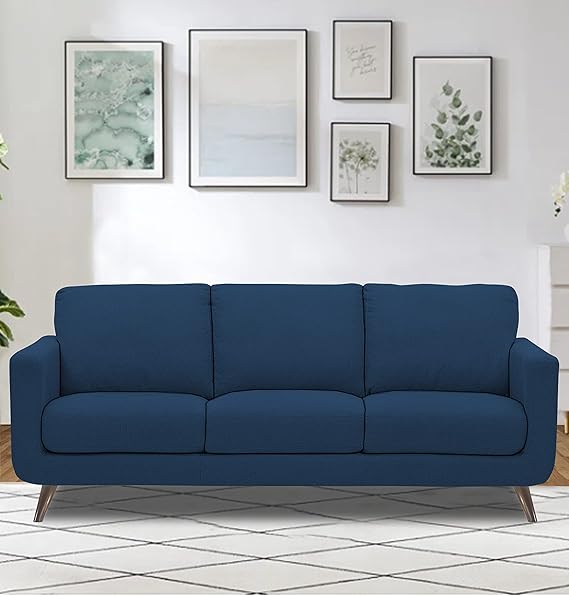 Adorn India Damian 3 Seater Sofa (Blue) (3 Year Warranty)