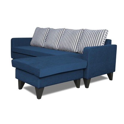 Adorn India Chandler L Shape 5 Seater Sofa Set Stripes (Right Hand Side) (& Fabric, Blue)