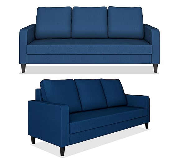 Adorn India Chandler Decent 3+1+1 5 Seater Sofa Set (Blue) - Wood