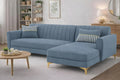 Adorn India Premium Luster 6 Seater L Shape Sofa Set | Velvet Suede Fabric | 3-Year Warranty | RHS |Color Grey with Golden Legs & Striped Pattern Cushion