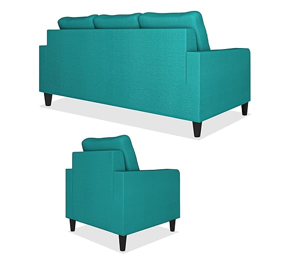 Adorn India Chandler Decent 3+1+1 5 Seater Sofa Set (Aqua Blue) - Wood