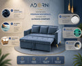 Adorn India Premium Mystic - 3 Years Warranty - 3 Seater Sofa Cum Bed Velvet Suede Fabric - Grey