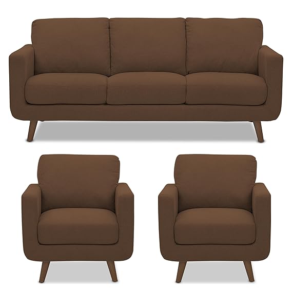 Adorn India Damian 3+1+1 5 Seater Sofa Set (Brown) (3 Year Warranty)