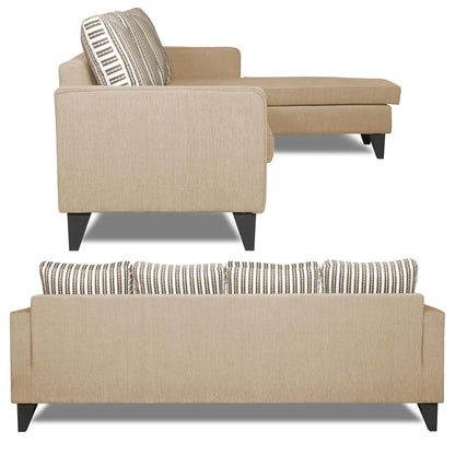 Adorn India Chandler L Shape 5 Seater Sofa Set Stripes - Right Hand Side (Beige) (Wood)