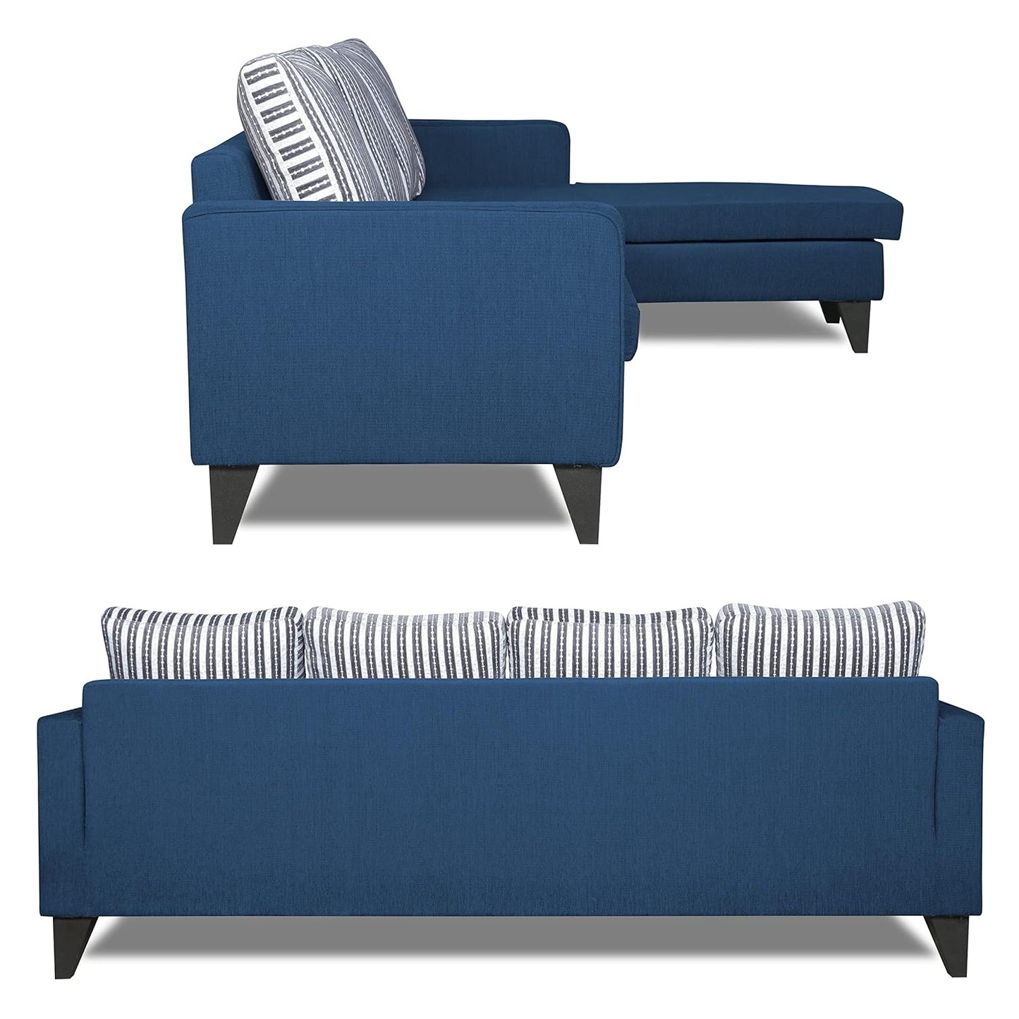 Adorn India Chandler L Shape 5 Seater Sofa Set Stripes (Right Hand Side) (& Fabric, Blue)