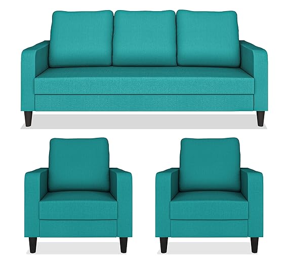 Adorn India Chandler Decent 3+1+1 5 Seater Sofa Set (Aqua Blue) - Wood