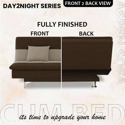 Adorn India Premium New Aspen 3 Seater Sofa Cum Bed 4X6 Velvet Suede with 2 Cushions (Color Brown & Beige) and Suitable for All Indoor, with 3 Years Warranty