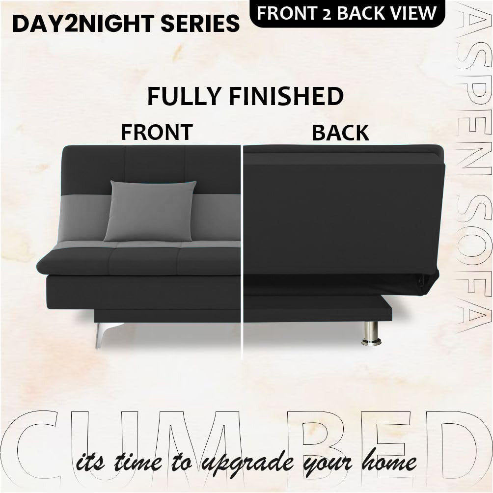Adorn India Premium New Aspen 3 Seater Sofa Cum Bed 4X6 Velvet Suede with 2 Cushions (Color Dark Grey & Grey) and Suitable for All Indoor, with 3 Years Warranty