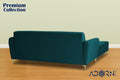 Adorn India Premium Luster 4 Seater L Shape Sofa Set | Velvet Suede Fabric | 3-Year Warranty | Color ocean Blue with Golden Legs & Striped Pattern Cushion