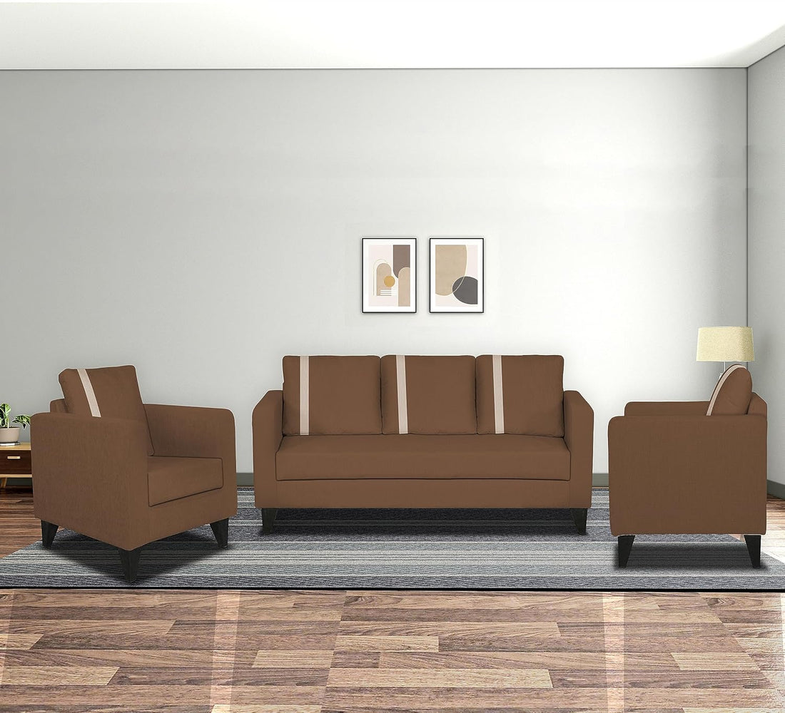Adorn India Chandler Plus 3+1+1 5 Seater Sofa Set (Brown) (3 Year Warranty)