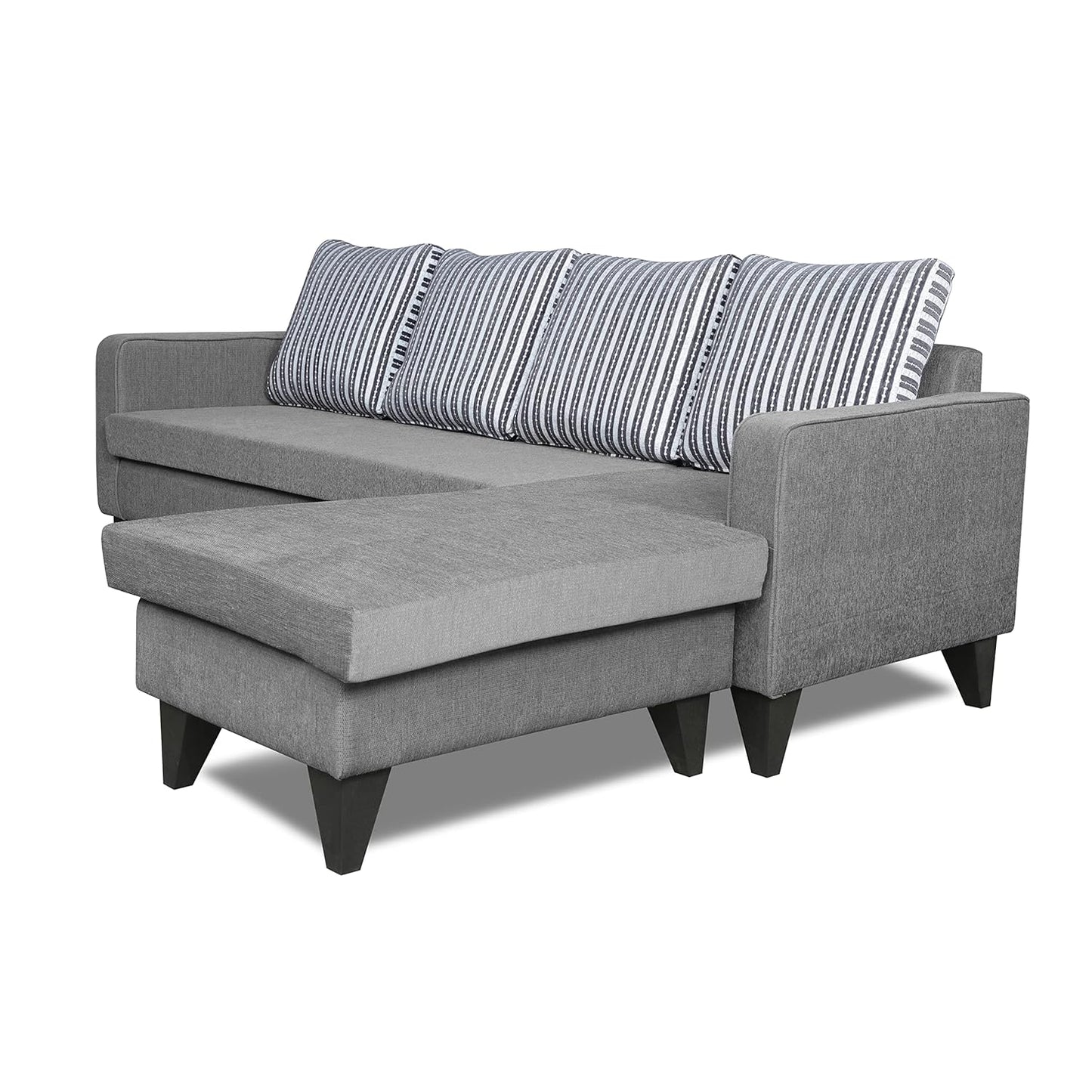 Adorn India Chandler L Shape 5 Seater Sofa Set Stripes (Right Hand Side) Grey