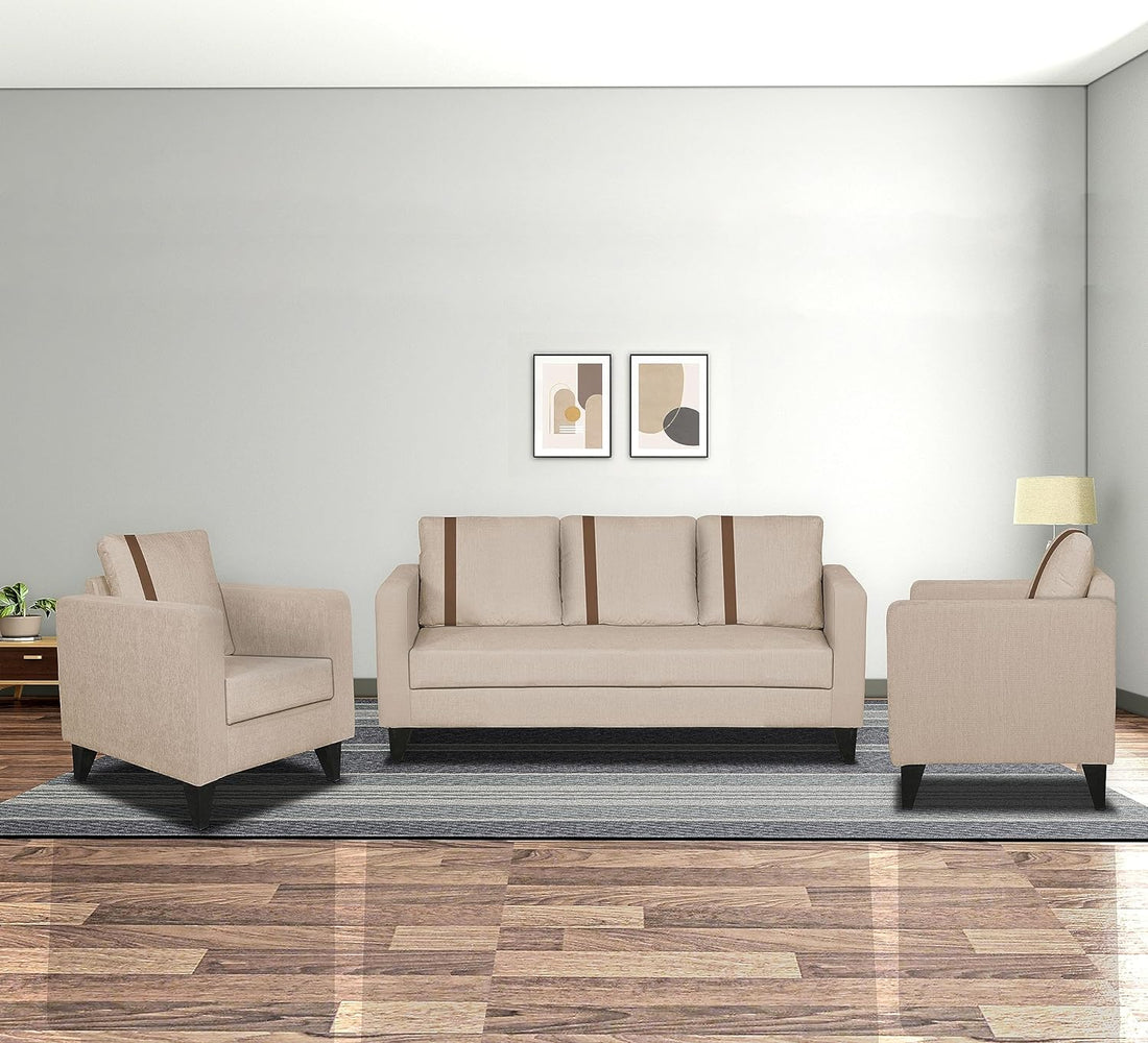 Adorn India Chandler Plus 3+1+1 5 Seater Sofa Set (Beige) (3 Year Warranty)