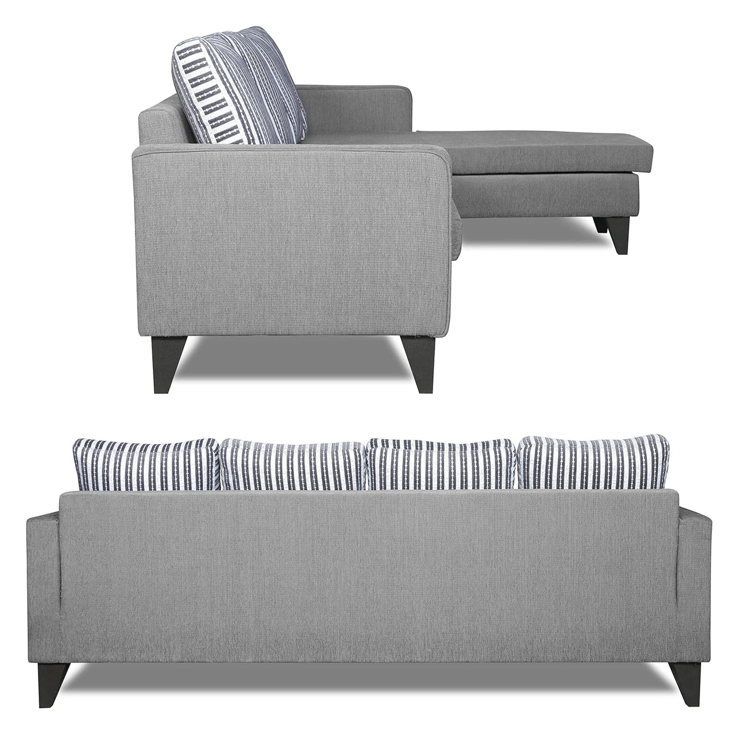 Adorn India Chandler L Shape 5 Seater Sofa Set Stripes (Right Hand Side) Grey