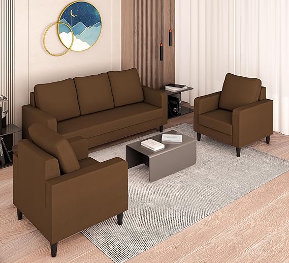 Adorn India Chandler Decent 3+1+1 5 Seater Sofa Set (Brown) - Wood