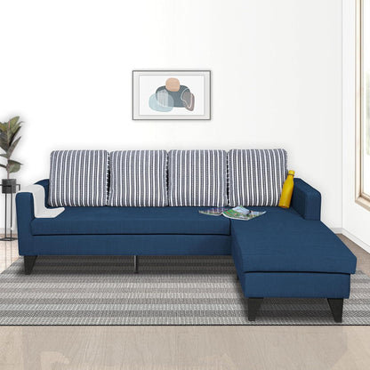 Adorn India Chandler L Shape 5 Seater Sofa Set Stripes (Right Hand Side) (& Fabric, Blue)