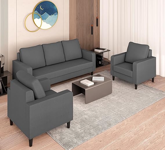Adorn India Chandler Decent 3+1+1 5 Seater Sofa Set (Grey) (3 Year Warranty)