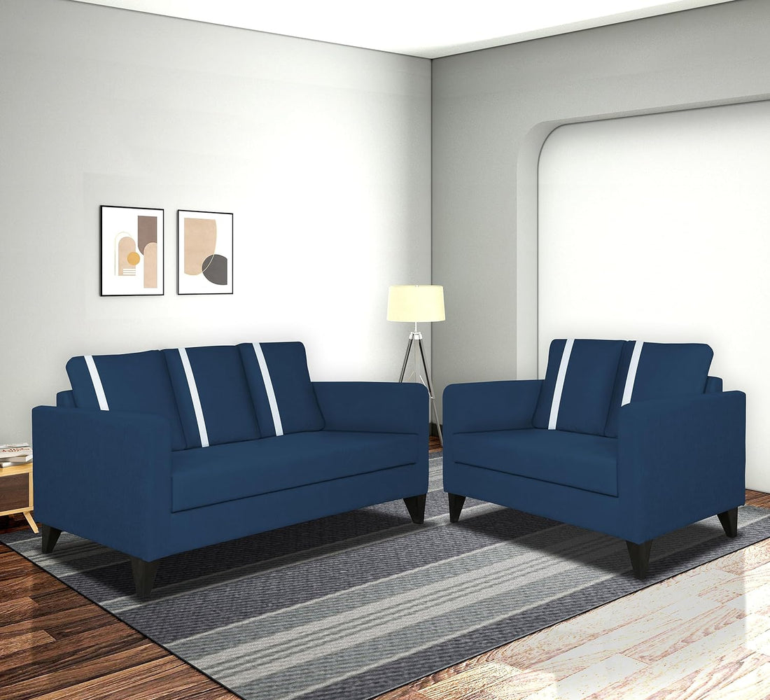 Adorn India Chandler Plus 3+2 5 Seater Sofa Set (Blue) (3 Year Warranty)