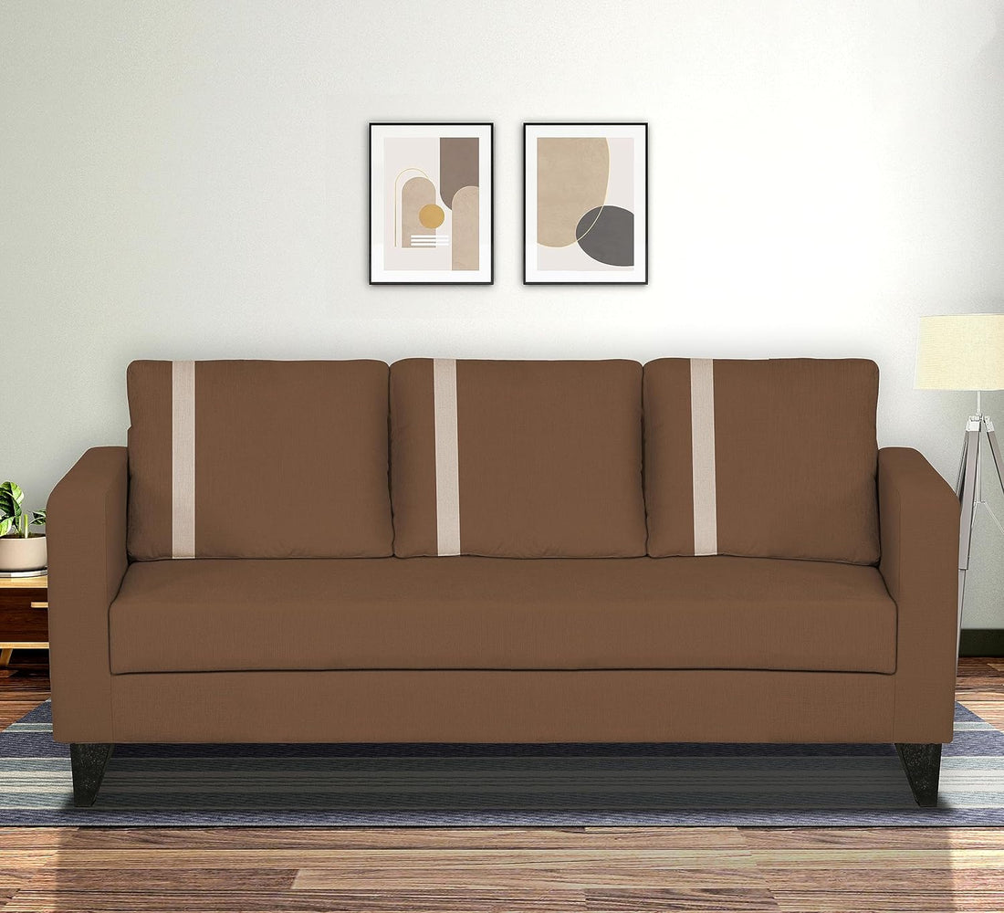 Adorn India Chandler Plus 3 Seater Sofa (Brown) (3 Year Warranty)