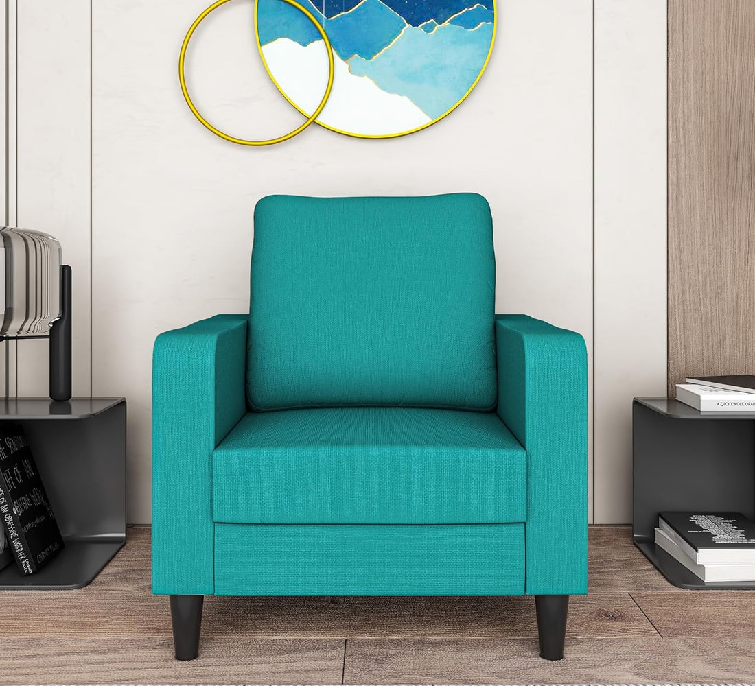 Adorn India Chandler Decent 1 Seater Sofa (Aqua Blue) (3 Year Warranty)