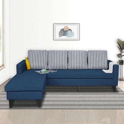 Adorn India Chandler L Shape 5- to 6-Person Sofa Sofa Set Stripes (Left Hand Side) (Wood & Fabric, Blue)