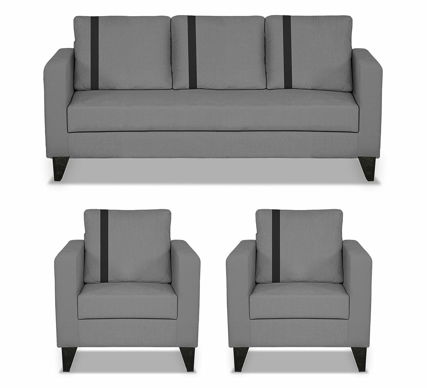 Adorn India Chandler Plus 3+1+1 5 Seater Sofa Set (Grey) - Wood