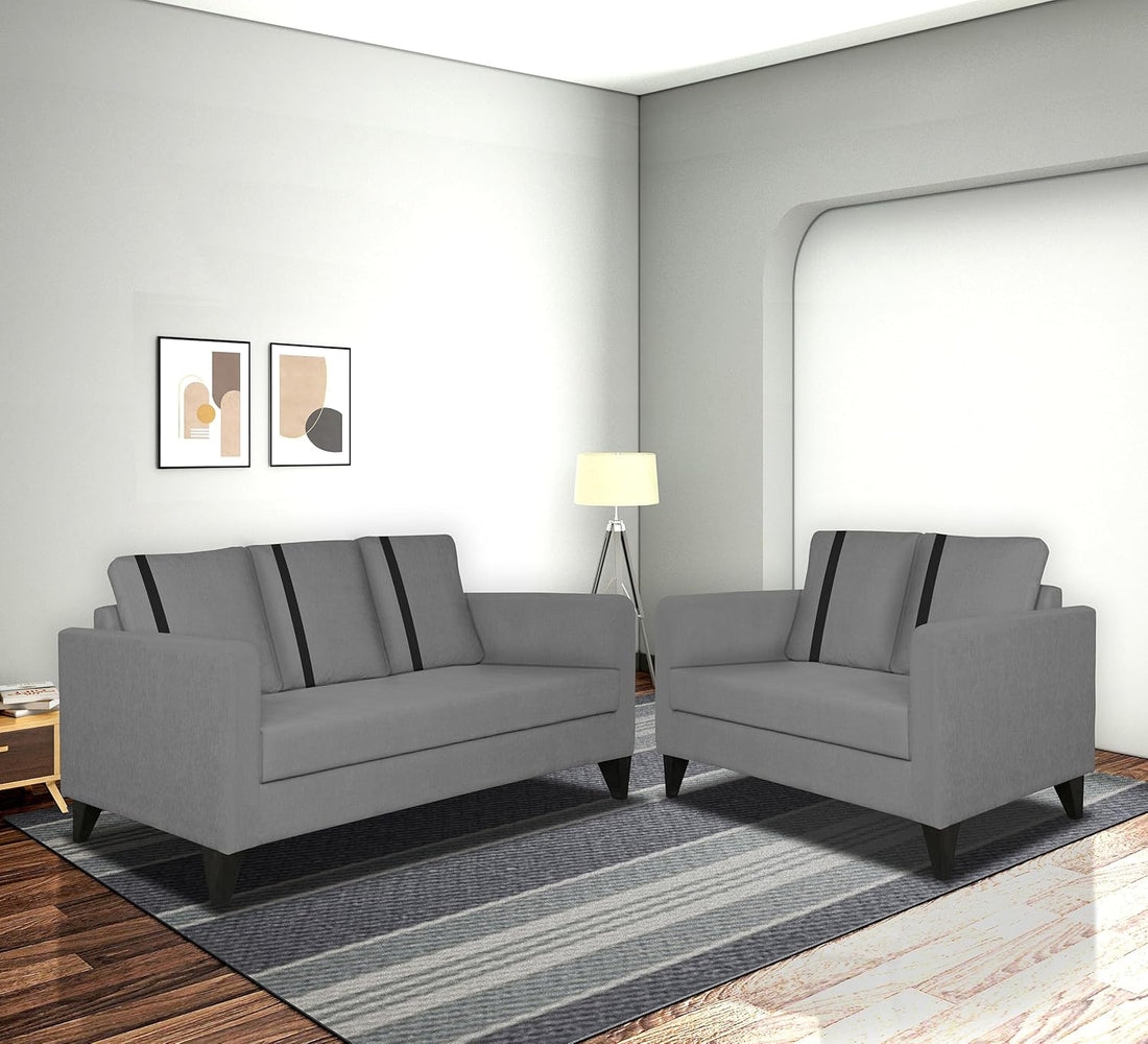Adorn India Chandler Plus 3+2 5 Seater Sofa Set (Grey) (3 Year Warranty)