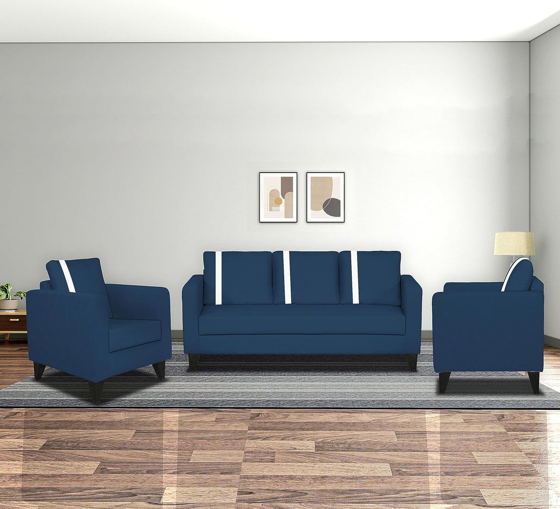 Adorn India Chandler Plus 3+1+1 5 Seater Sofa Set (Blue) (3 Year Warranty)