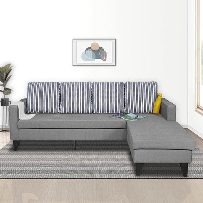 Adorn India Chandler L Shape 5 Seater Sofa Set Stripes (Right Hand Side) Grey