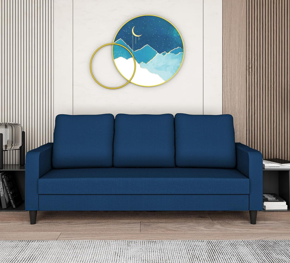 Adorn India Chandler Decent 3 Seater Sofa (Blue) (3 Year Warranty)
