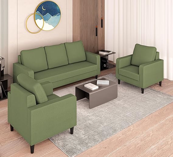 Adorn India Chandler Decent 3+1+1 5 Seater Sofa Set (Green) - Wood