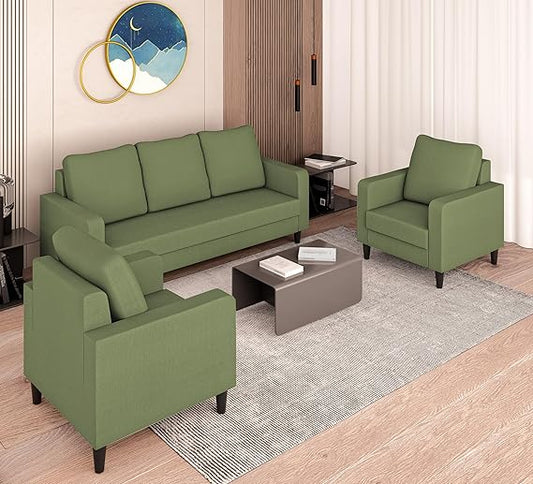 Adorn India Chandler Decent 3+1+1 5 Seater Sofa Set (Green) - Wood